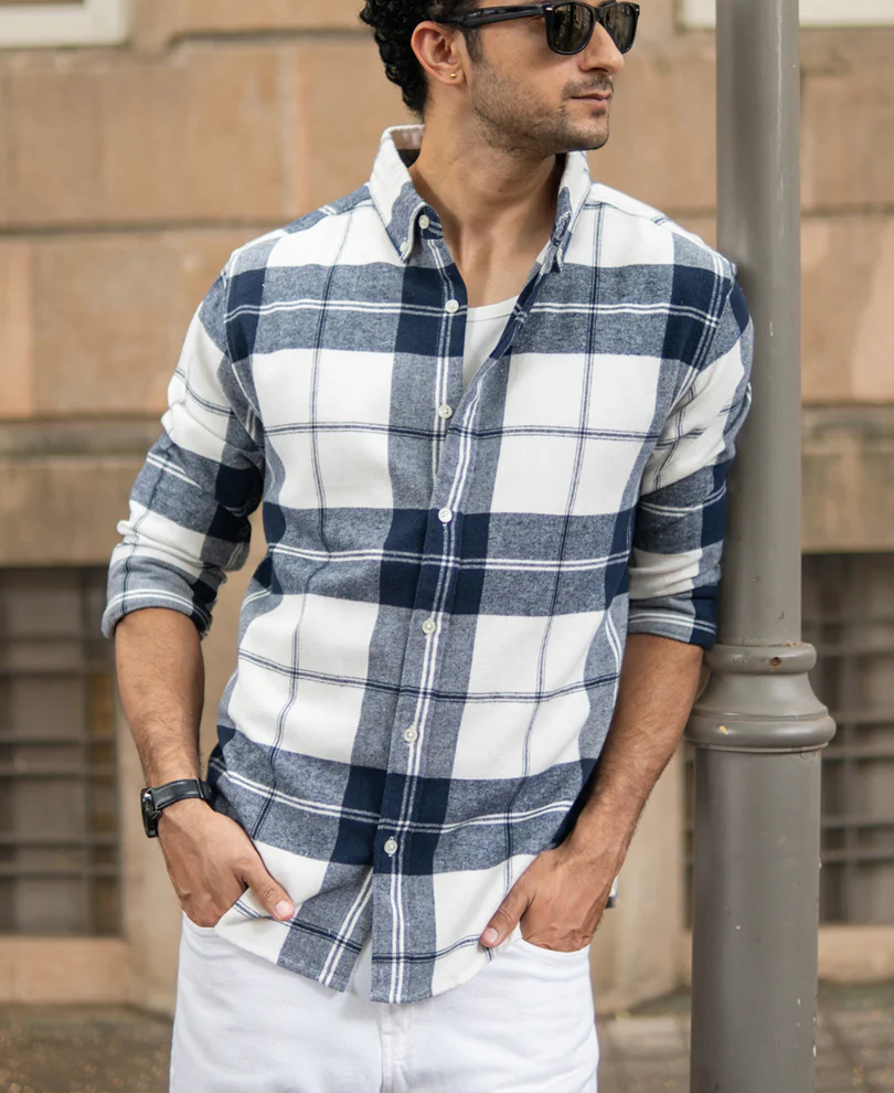 Navy And White Macro Checks Shirt - Image 2