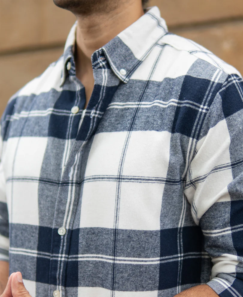 Navy And White Macro Checks Shirt - Image 4