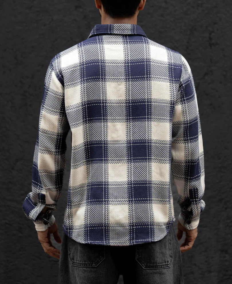 Navy Blue Regular Fit Checked Full Sleeves Shirt - Image 4