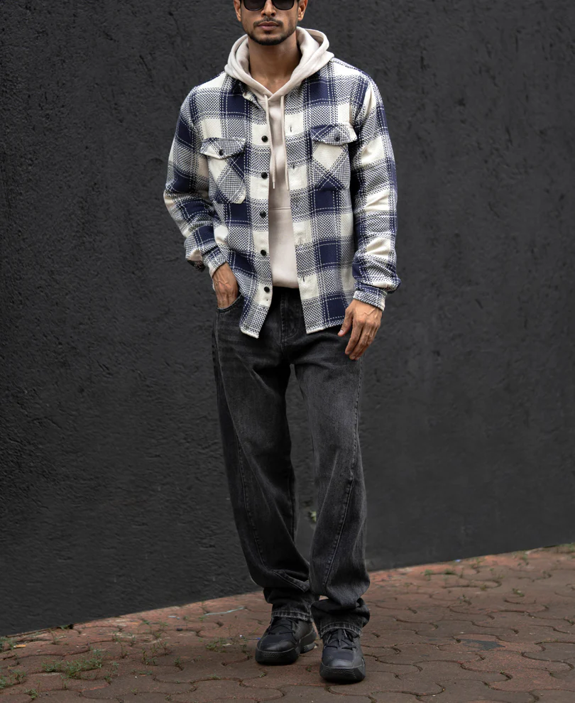Navy Blue Regular Fit Checked Full Sleeves Shirt - Image 6