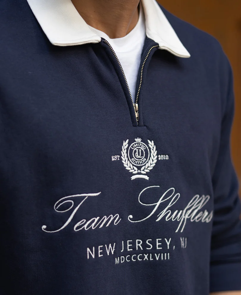 Navy Contrast Collar Embroidered Sweatshirt - Image 4