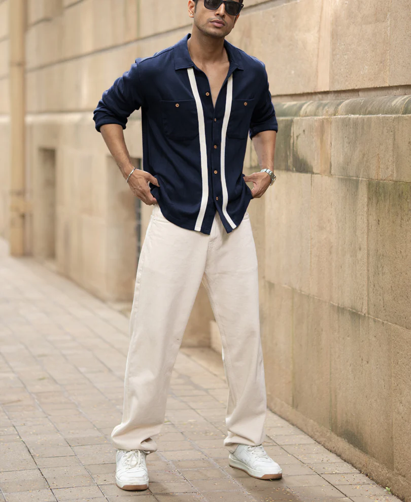 Navy Contrast Detail Shirt - Image 5