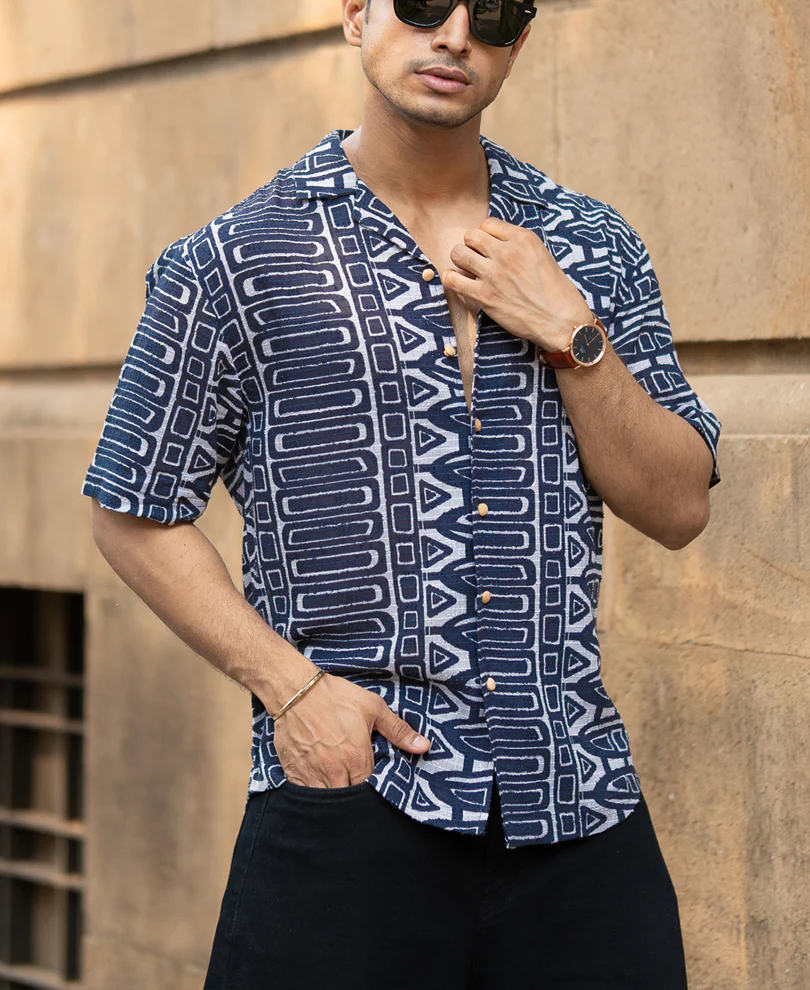 Navy Ethnic Print Shirt - Image 3