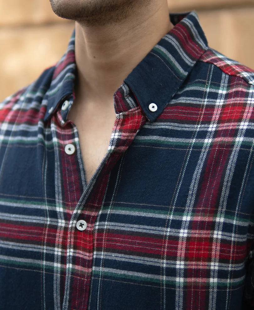 Navy Flannel Checked Shirt - Image 3
