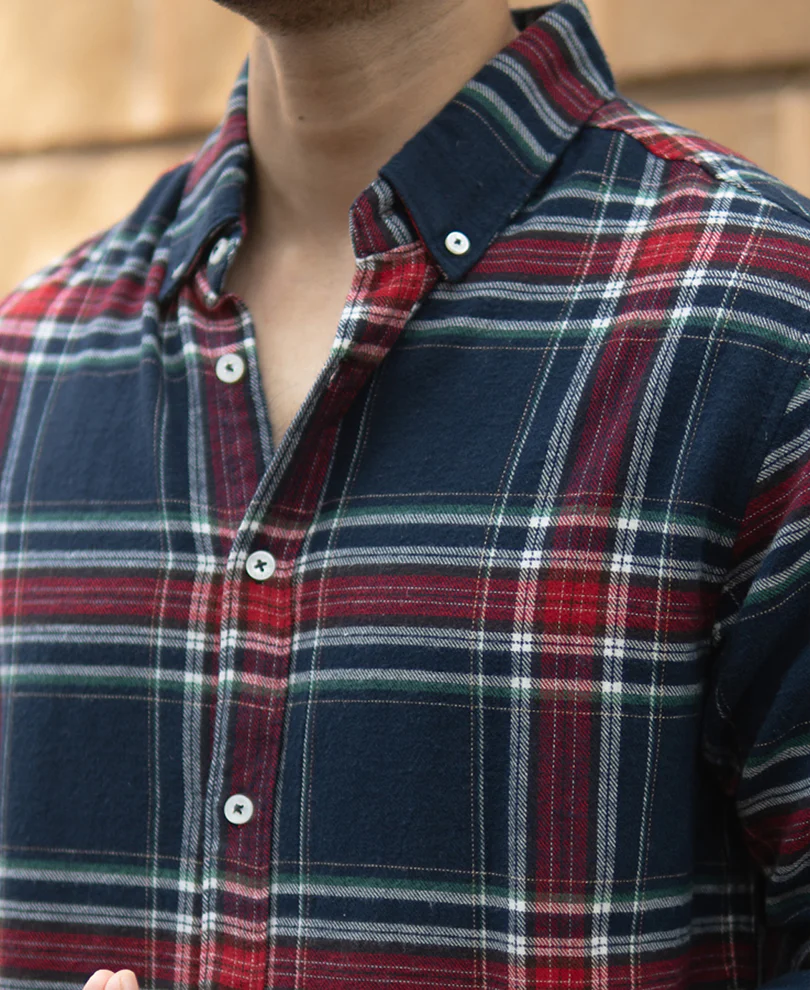 Navy Flannel Checked Shirt - Image 4