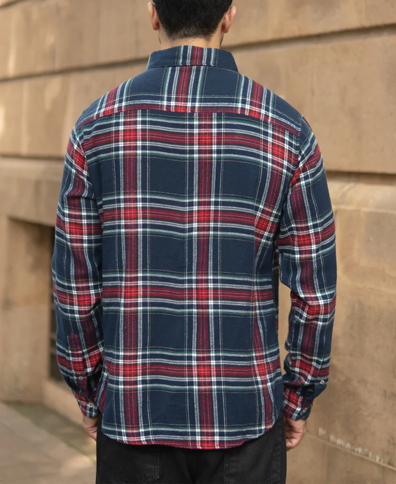Navy Flannel Checked Shirt - Image 5