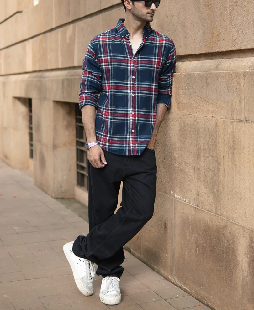 Navy Flannel Checked Shirt - Image 6