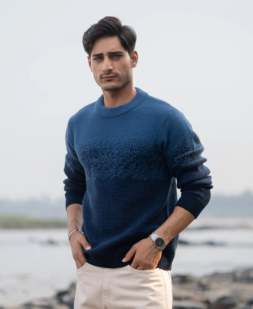 Navy Ombre Jacquard Knit Sweater - Image 2