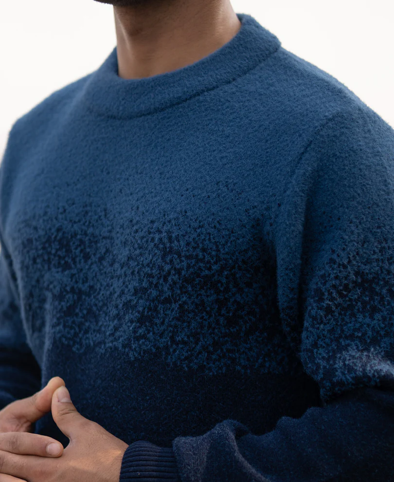 Navy Ombre Jacquard Knit Sweater - Image 4
