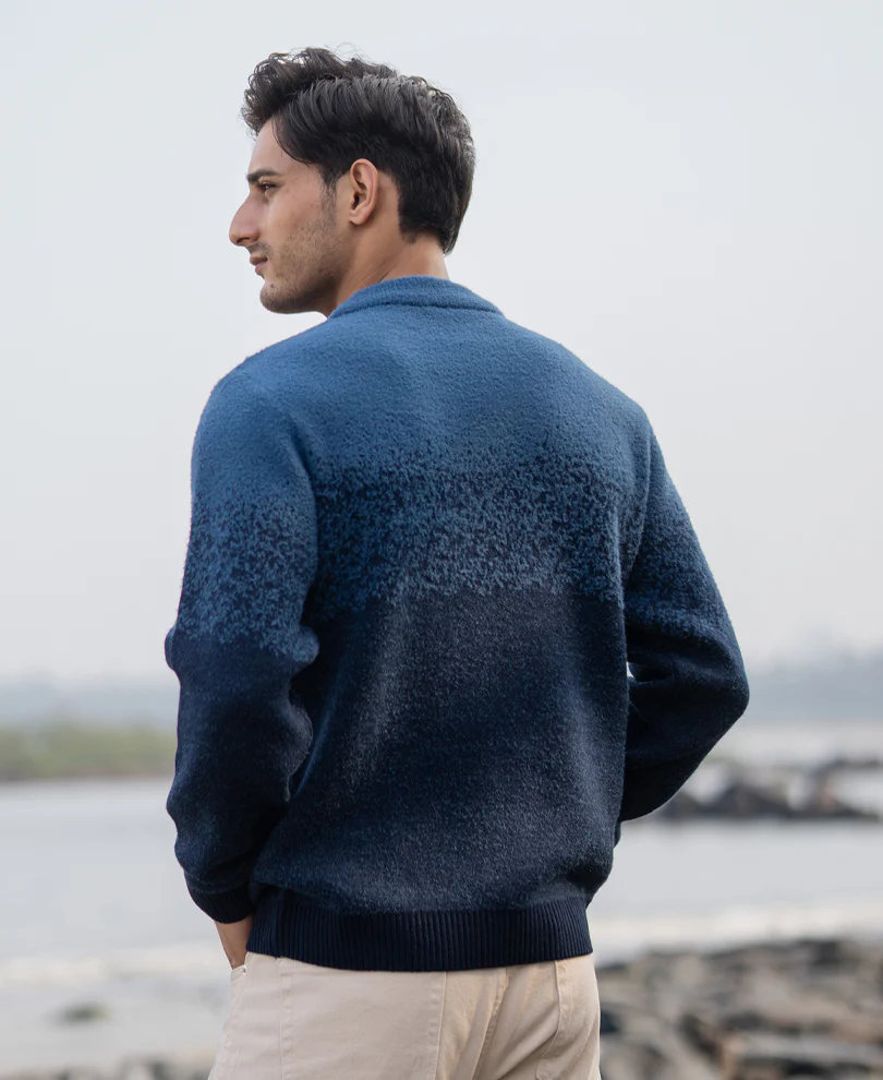 Navy Ombre Jacquard Knit Sweater - Image 5