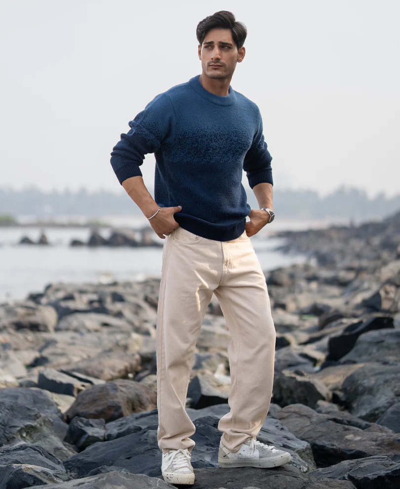 Navy Ombre Jacquard Knit Sweater - Image 6
