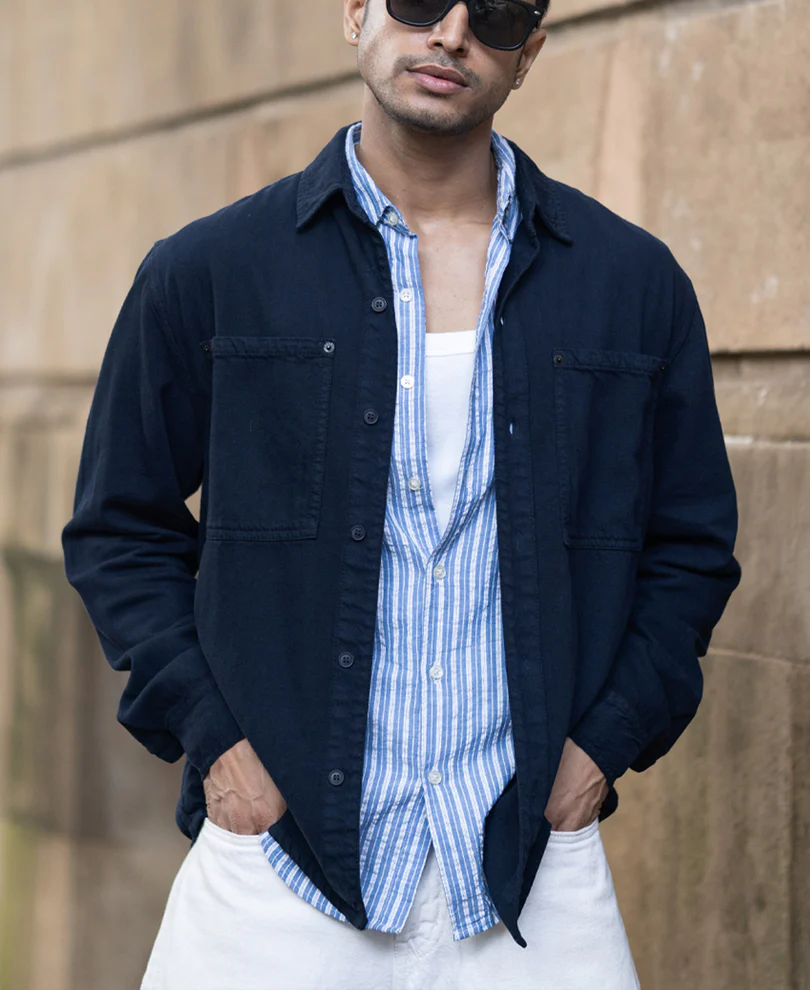 Navy Overdyed Twill Overshirt - Image 2