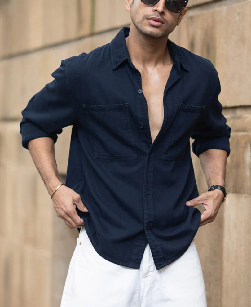 Navy Overdyed Twill Overshirt - Image 3