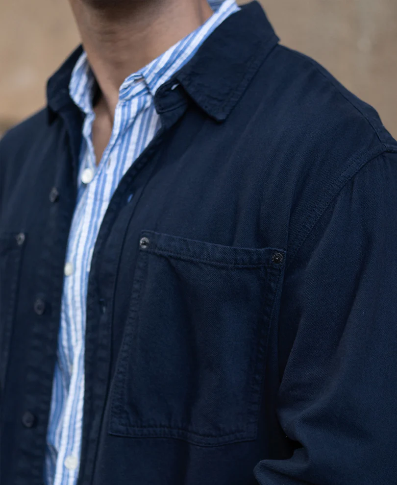 Navy Overdyed Twill Overshirt - Image 4