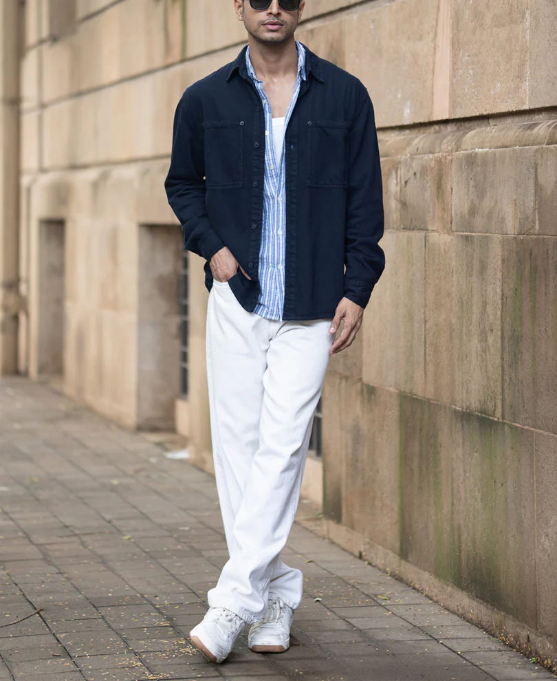 Navy Overdyed Twill Overshirt - Image 6