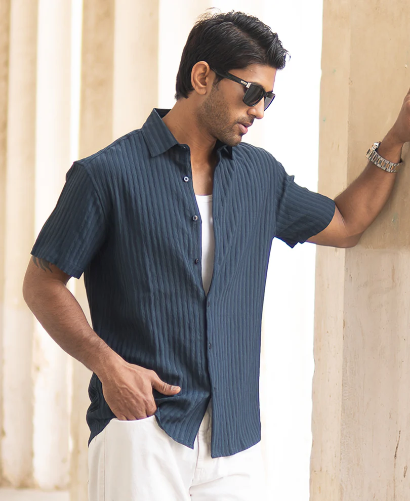 Navy Regular Fit Half Sleeves Shirt - Image 2