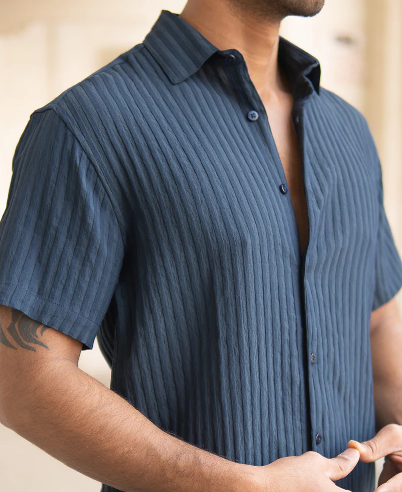 Navy Regular Fit Half Sleeves Shirt - Image 5