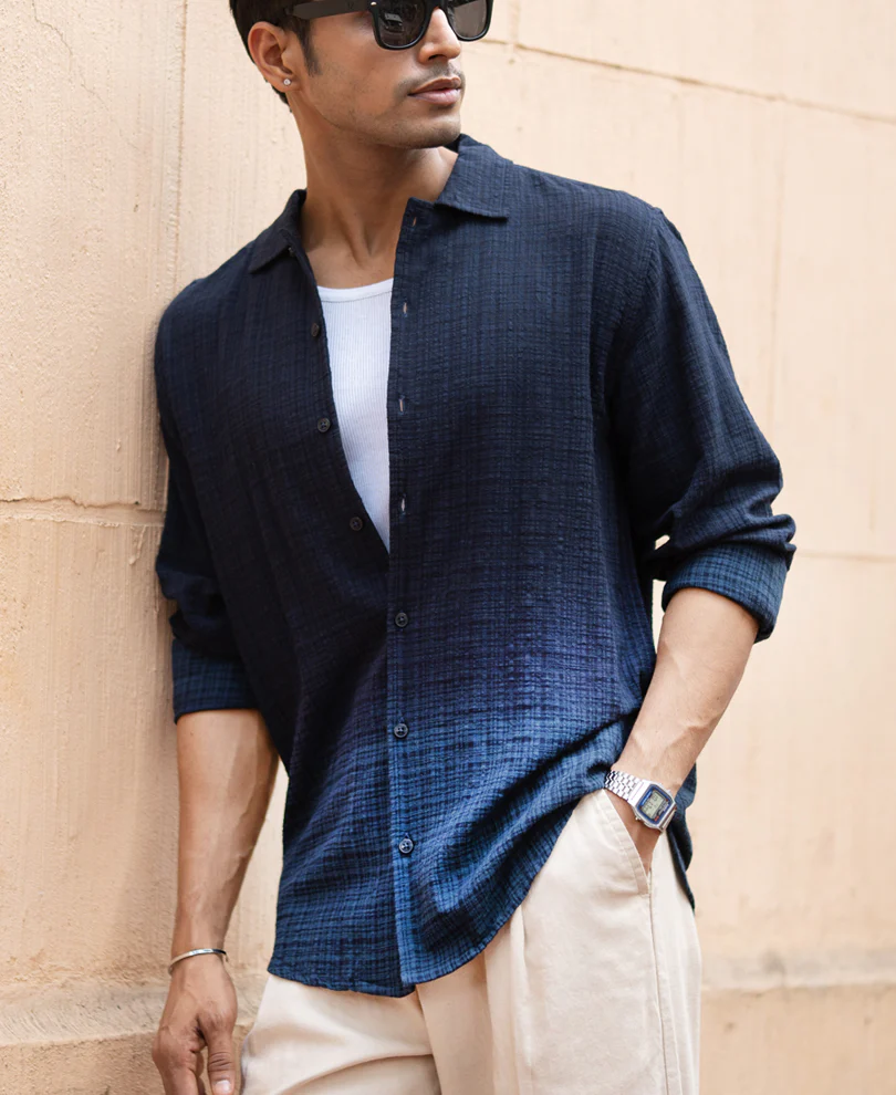 Navy Structured Ombre Shirt