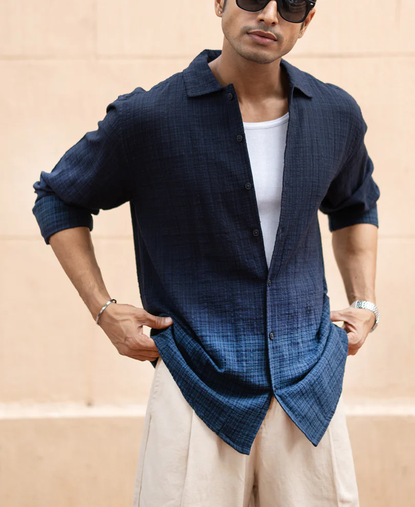 Navy Structured Ombre Shirt - Image 2