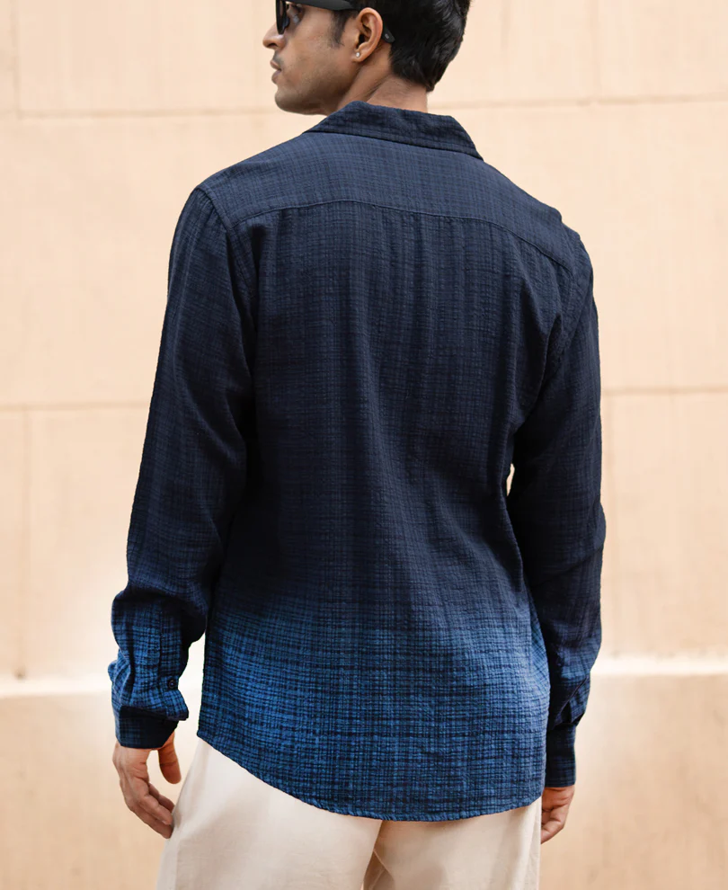 Navy Structured Ombre Shirt - Image 3