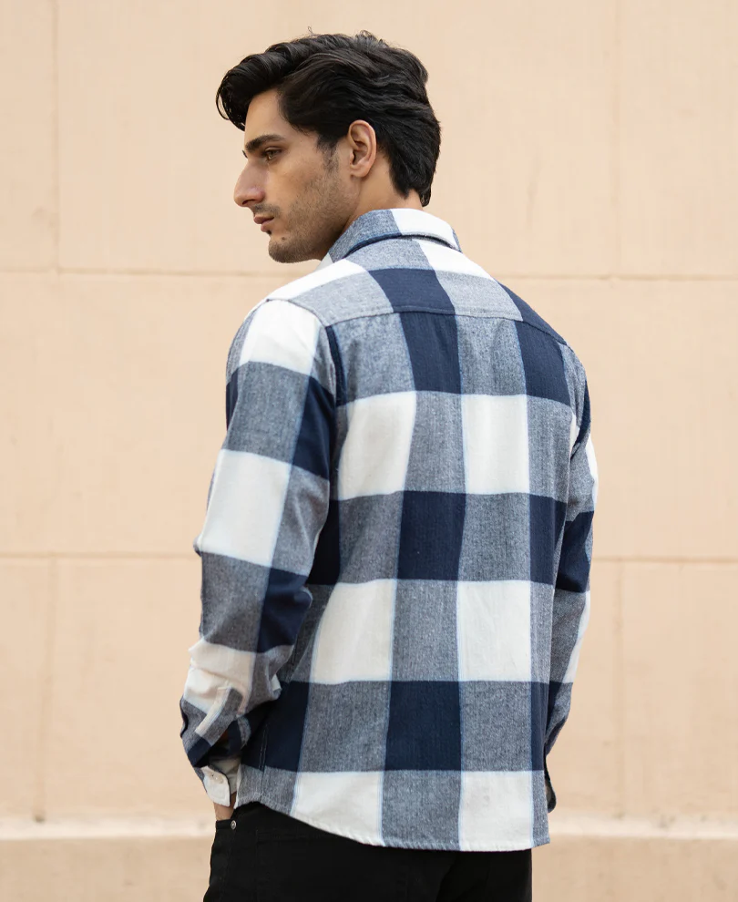 Navy Structured Regular Fit Checks Shirt - Image 4