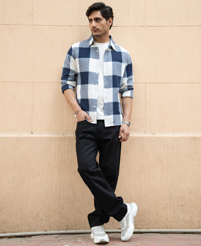 Navy Structured Regular Fit Checks Shirt - Image 5