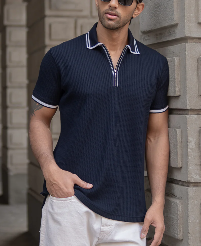 Navy Structured Polo T-Shirt - Image 2