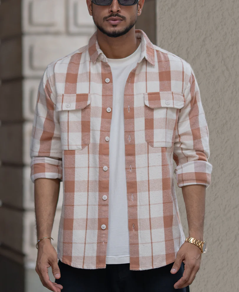 Off-White And Brown Checks Regular Fit Full Sleeves Shirt - Image 2