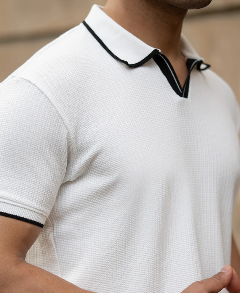 Off White Contrast Polo T-Shirt - Image 3