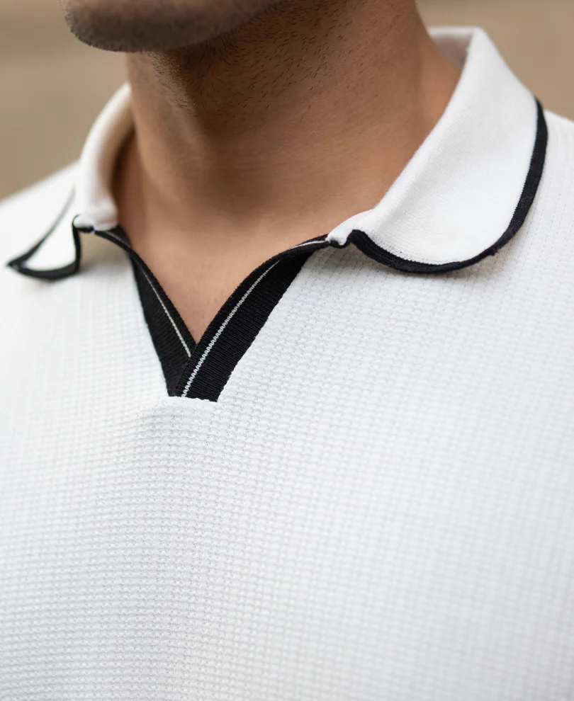 Off White Contrast Polo T-Shirt - Image 4