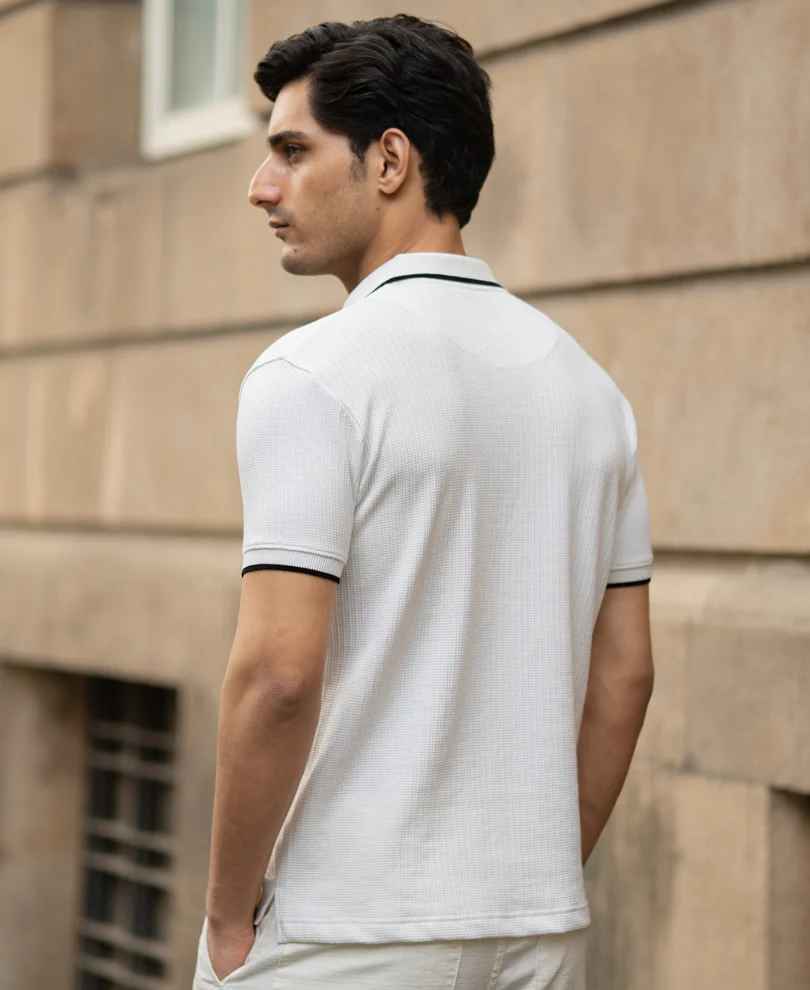 Off White Contrast Polo T-Shirt - Image 5