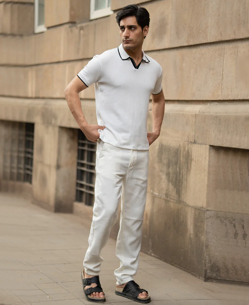 Off White Contrast Polo T-Shirt - Image 6