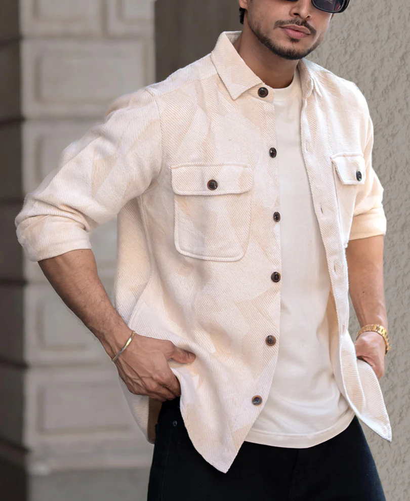 Off-White Double Pockets Regular Fit Full Sleeves Shirt - Image 2