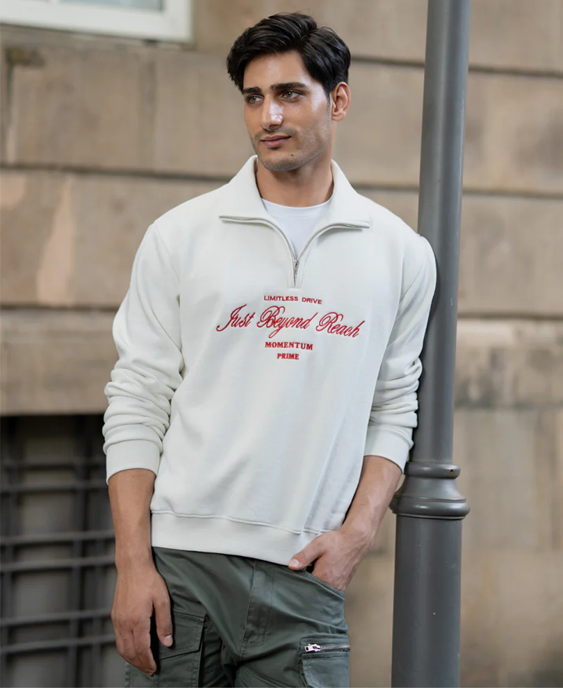 Off White Embroidered Fleece Sweatshirt - Image 2
