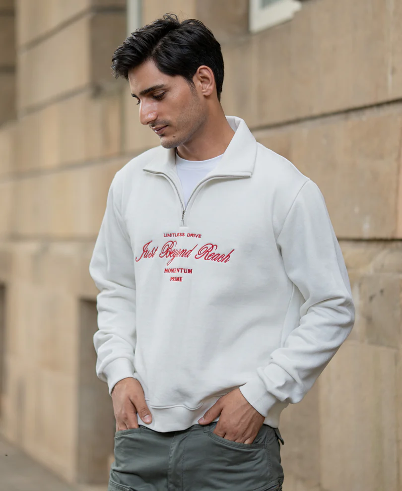 Off White Embroidered Fleece Sweatshirt - Image 4