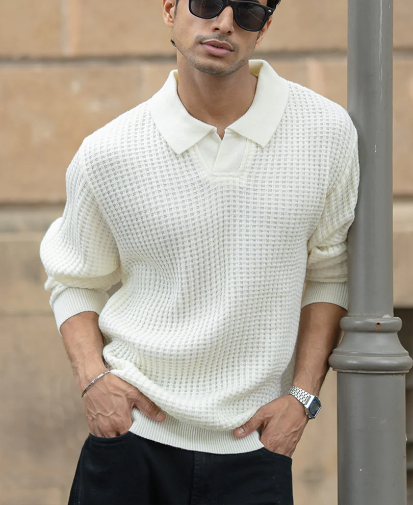 Off White Knit Polo Neck Sweater