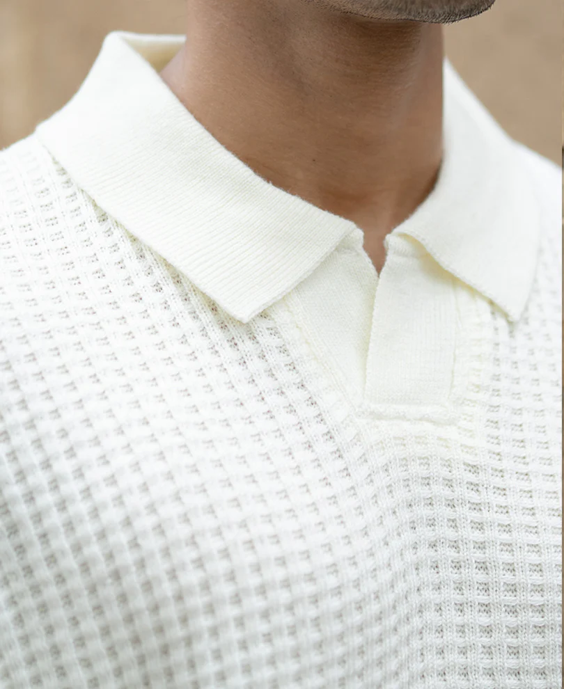 Off White Knit Polo Neck Sweater - Image 2