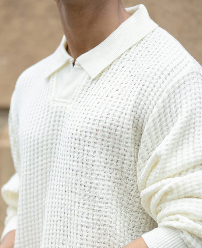 Off White Knit Polo Neck Sweater - Image 4