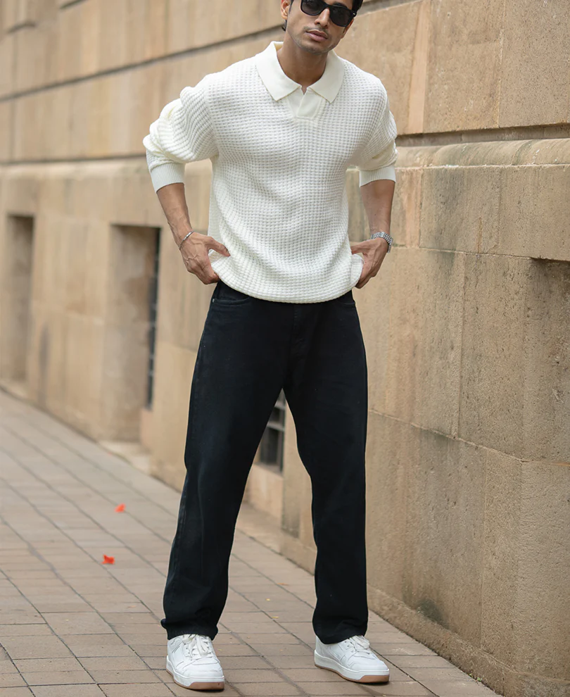 Off White Knit Polo Neck Sweater - Image 6