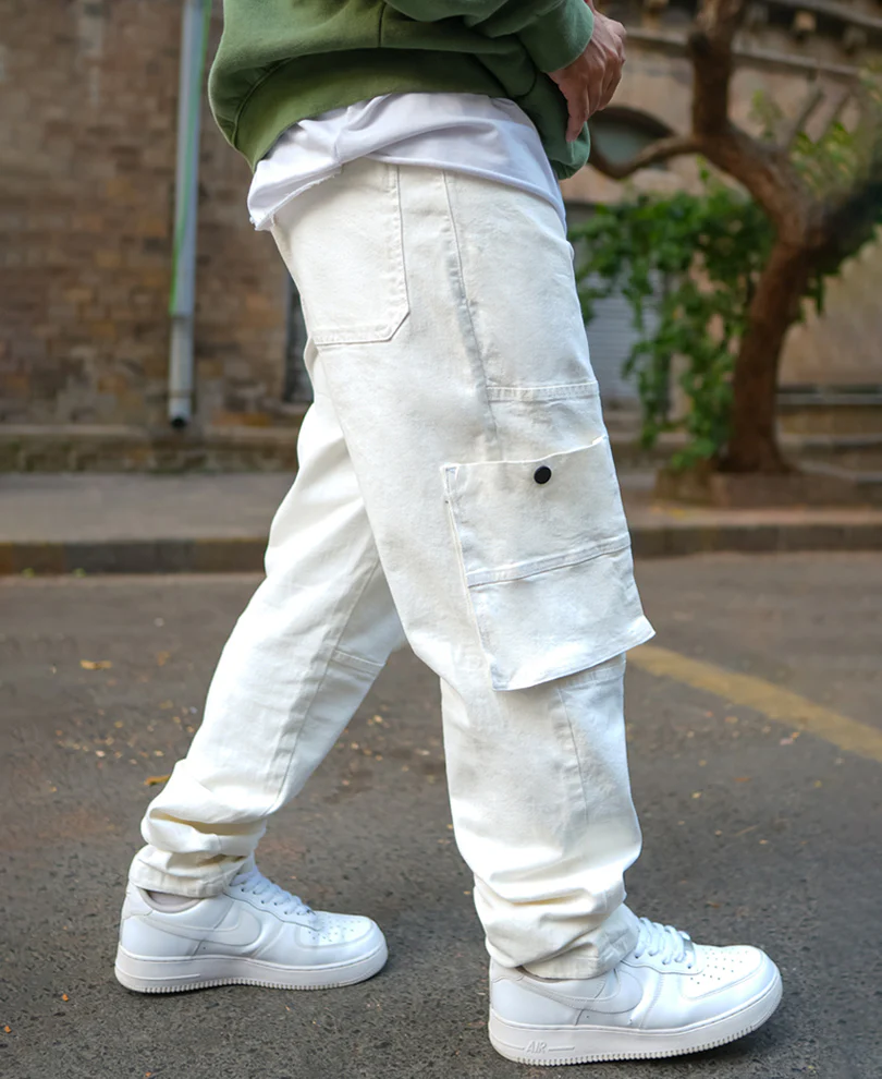 Off White Patch Pockets Denim Jeans - Image 3
