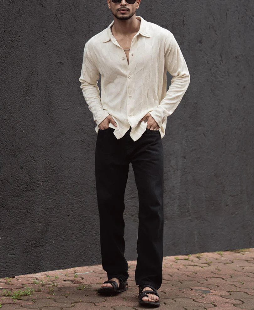 Off White Regular Fit Full Sleeves Shirt - Image 5