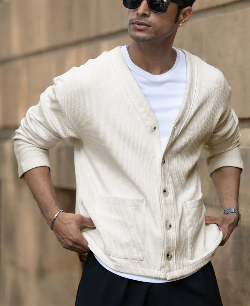 Off White Structured Knit Cardigan - Image 2