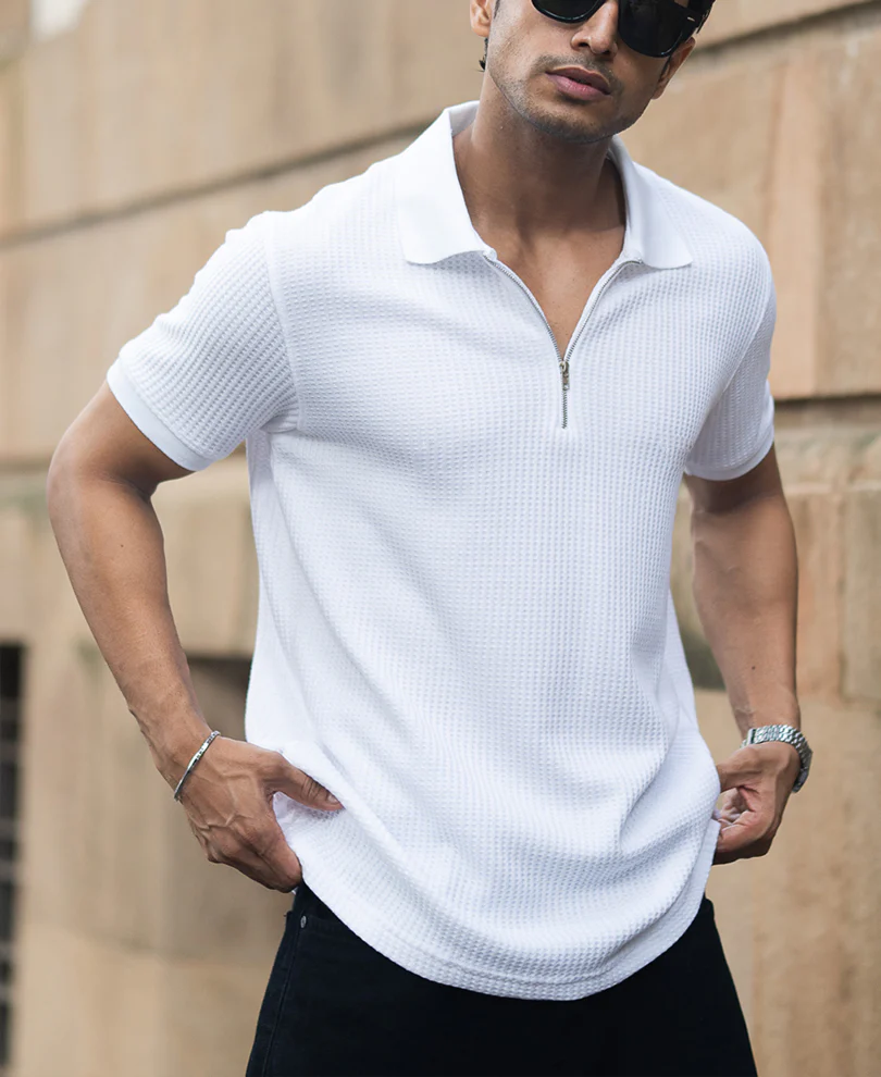 Off-White Waffle Regular Fit Half Sleeves T-Shirt - Image 2