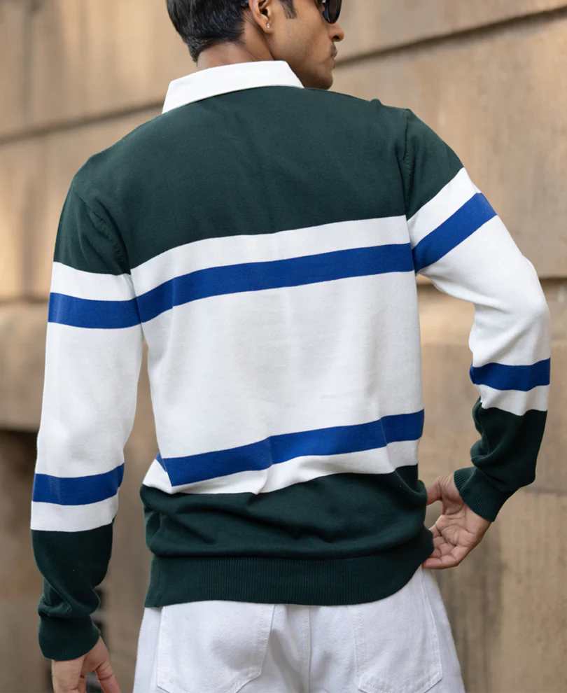 Olive And White Stripe Polo T-Shirt - Image 5