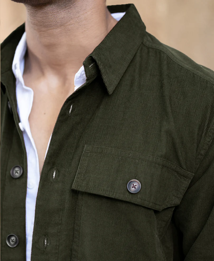 Olive Corduroy Shirt With Pockets - Image 3