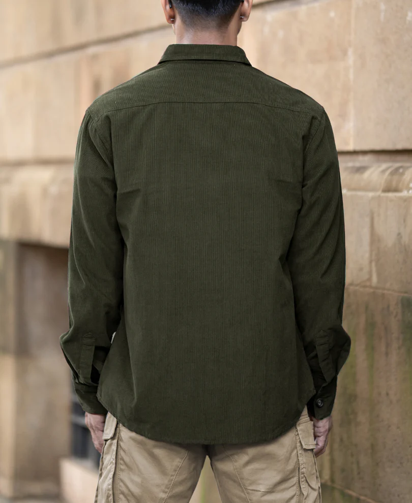 Olive Corduroy Shirt With Pockets - Image 4