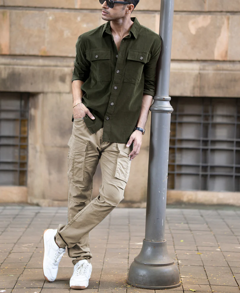 Olive Corduroy Shirt With Pockets - Image 5