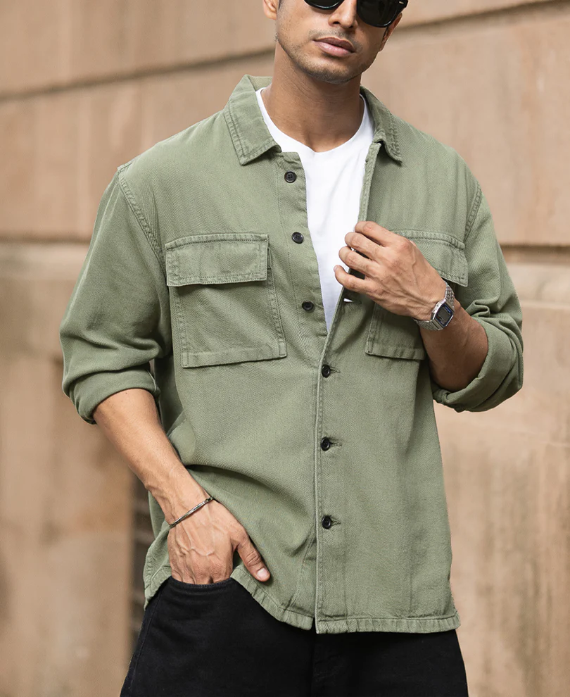 Olive Denim Overshirt - Image 2