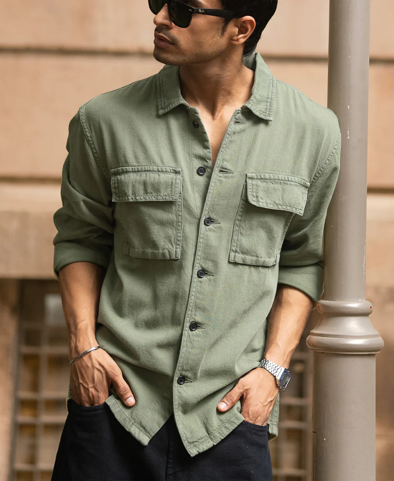 Olive Denim Overshirt - Image 3