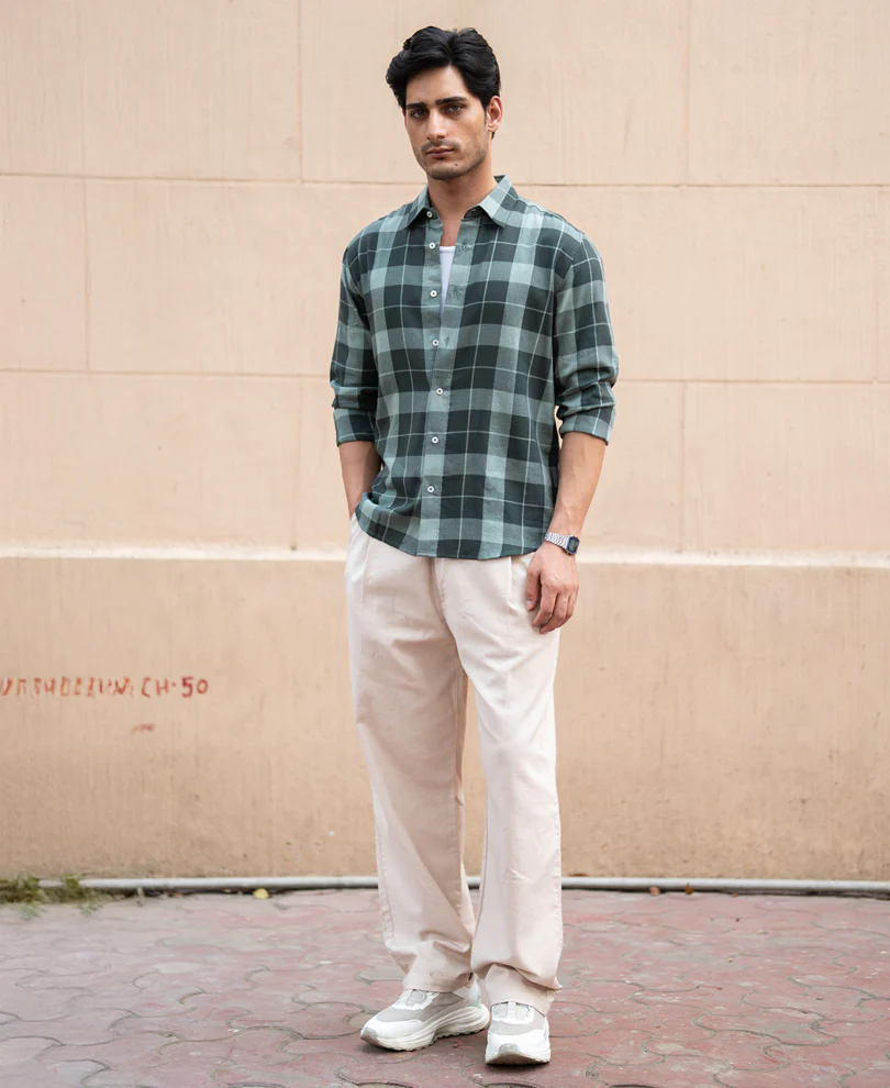 Olive Lightweight Checks Shirt - Image 6